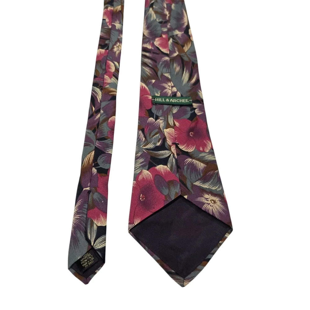 Hill & Archer Mens Necktie‎ Multicolor Floral 100% Silk Designer Short Hawaiian